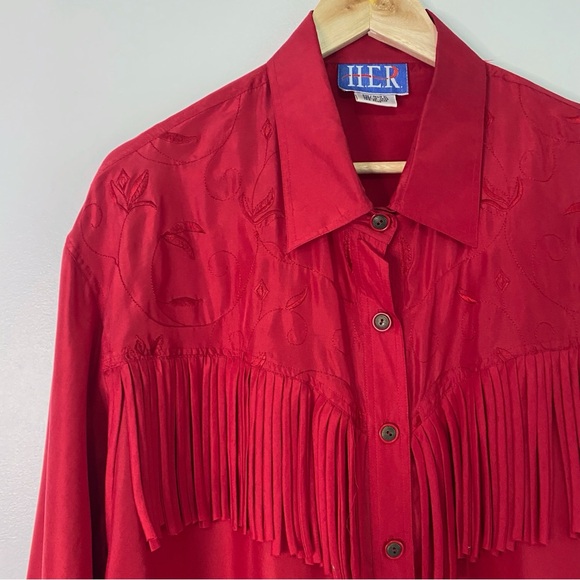 Womens Fringe Beige Embroidered Western-style Blouse 44183